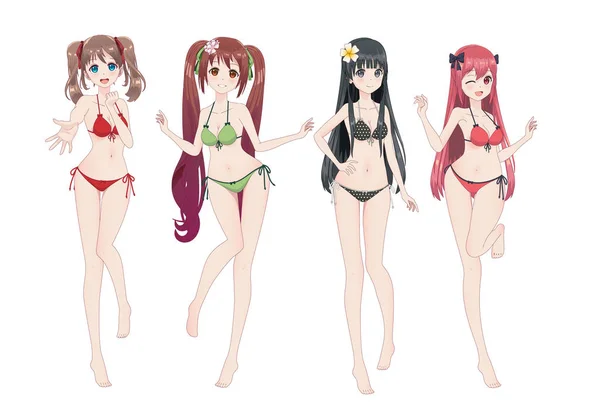 Güzel anime manga kız bikini — Stok Vektör