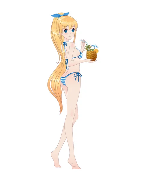 Güzel anime manga kız bikini — Stok Vektör