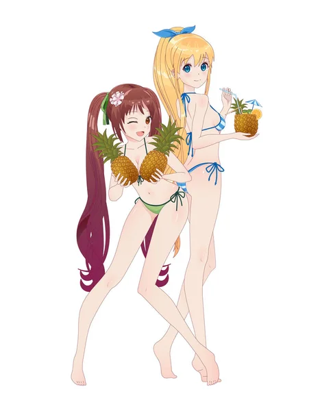 Schöne Anime Manga Mädchen im Bikini — Stockvektor