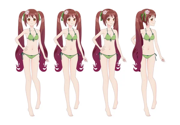 Vackra anime manga flicka i bikini — Stock vektor