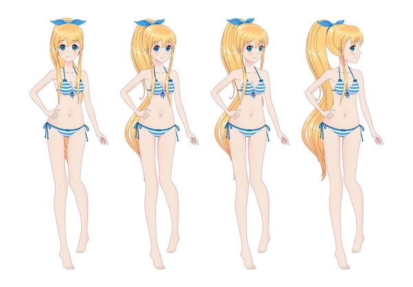 Belle manga anime fille en bikini — Image vectorielle