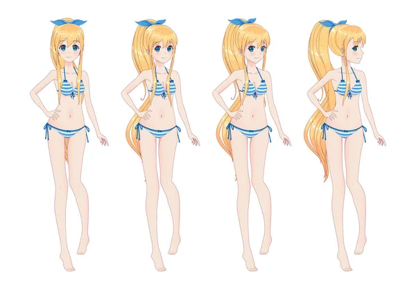 Schöne Anime Manga Mädchen im Bikini — Stockvektor