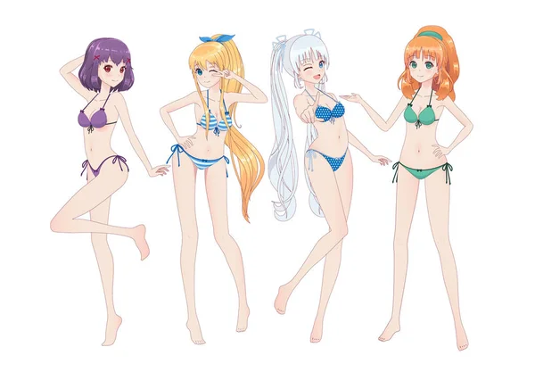 Güzel anime manga kız bikini — Stok Vektör