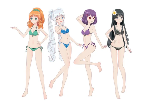 Güzel anime manga kız bikini — Stok Vektör