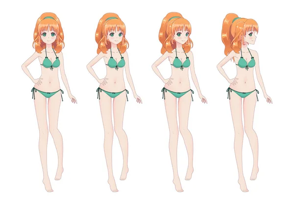 Beautiful anime manga girl in bikini — Stock Vector