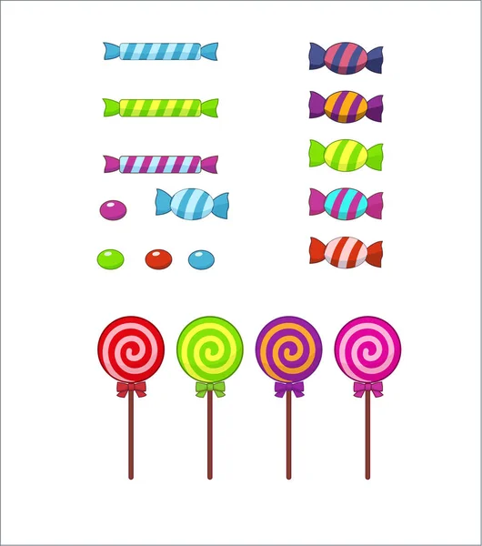 Conjunto de dulces a rayas multicolores, piruletas — Vector de stock