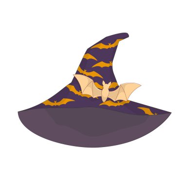 Şapka yarasalar ile bir cadı. Altın barrette yarasa