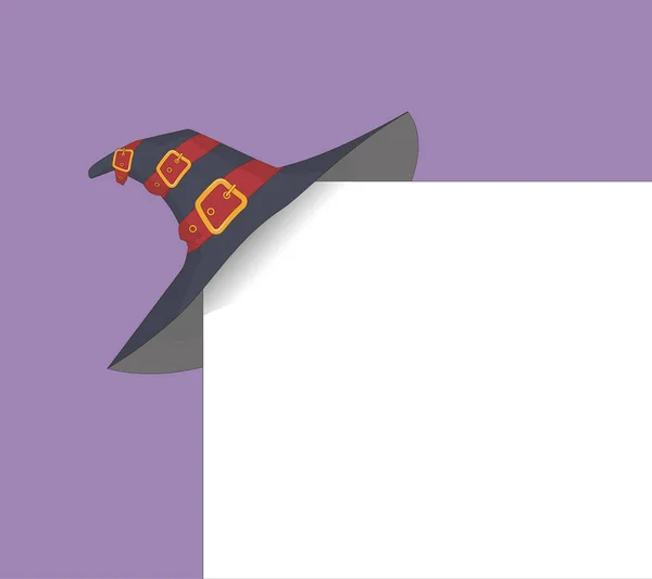 Sombrero de bruja. Tarjeta de vacaciones con sombrero de bruja en la esquina — Vector de stock