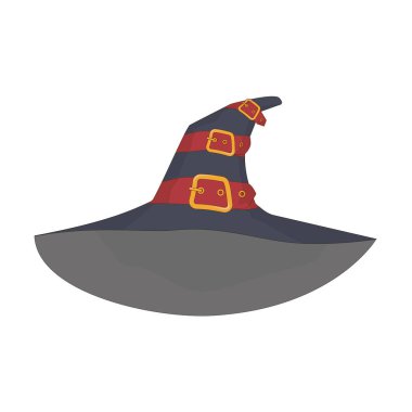 Kırmızı kayışlar ve altın plaklar ile cadı şapka 