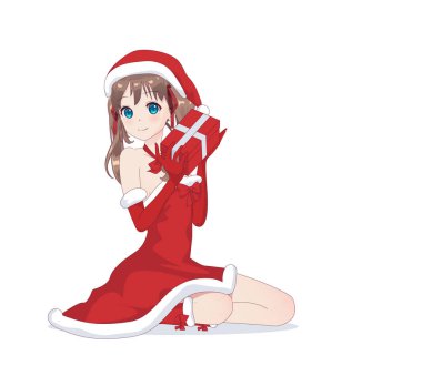 Anime manga kız Noel Baba kostüm giyinmiş