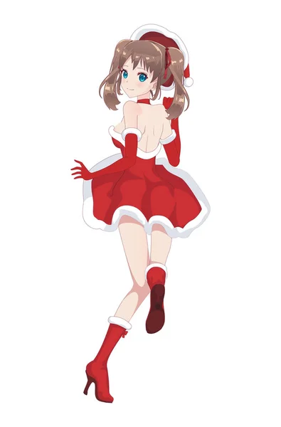Anime mangá menina vestida com traje de Papai Noel —  Vetores de Stock
