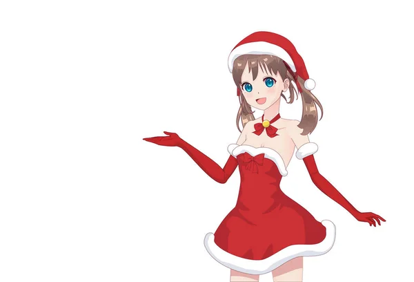 Anime-manga meisje verkleed in Santa Claus kostuum — Stockvector