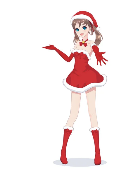 Anime mangá menina vestida com traje de Papai Noel —  Vetores de Stock