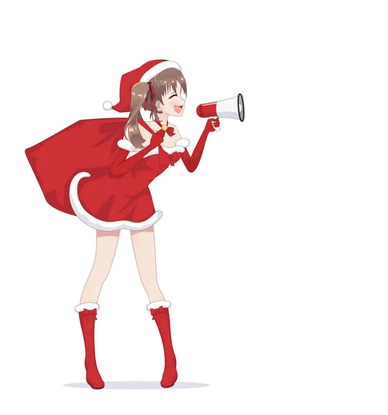 Плаче очей аніме, одягнений у костюм Санта Клауса — стоковий вектор