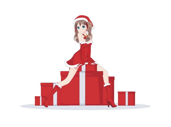 Anime manga chica vestida con traje de Santa Claus — Archivo Imágenes Vectoriales