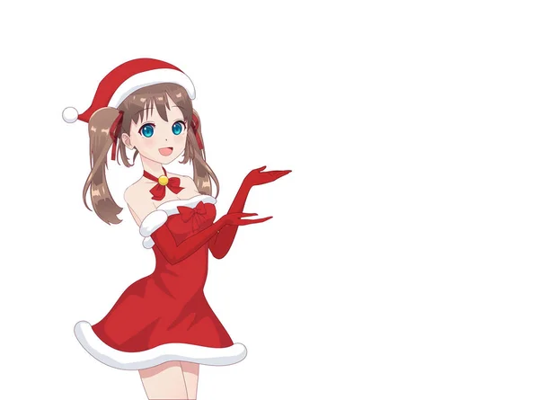 Anime manga girl ubrany w strój Świętego Mikołaja — Wektor stockowy