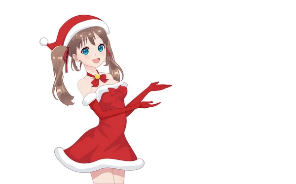 Anime-manga meisje verkleed in Santa Claus kostuum — Stockvector