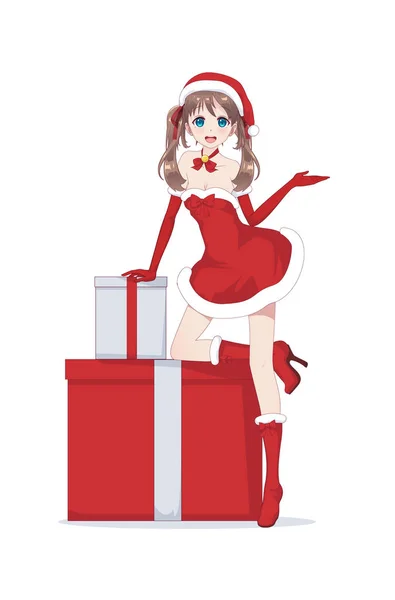 サンタ クロースの衣装に身を包んだキャラクター漫画の女の子 — ストックベクタ