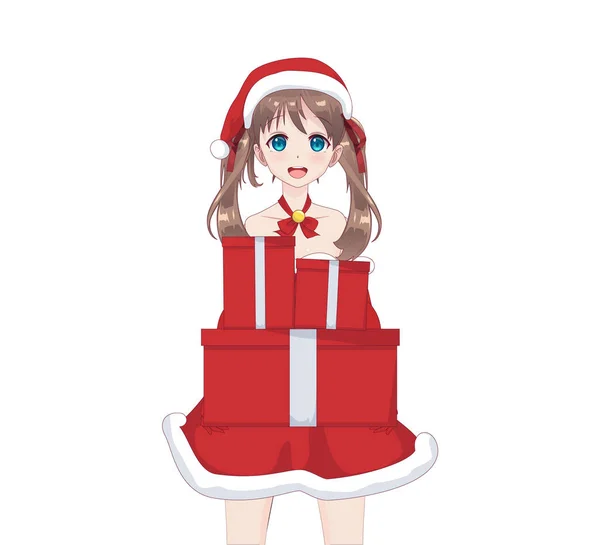 Anime manga chica vestida con traje de Santa Claus — Archivo Imágenes Vectoriales