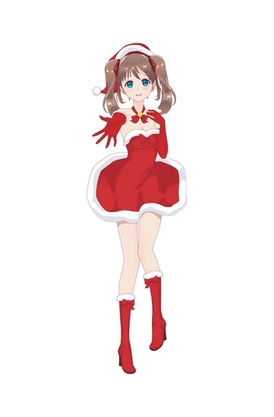 Anime manga chica vestida con traje de Santa Claus — Vector de stock