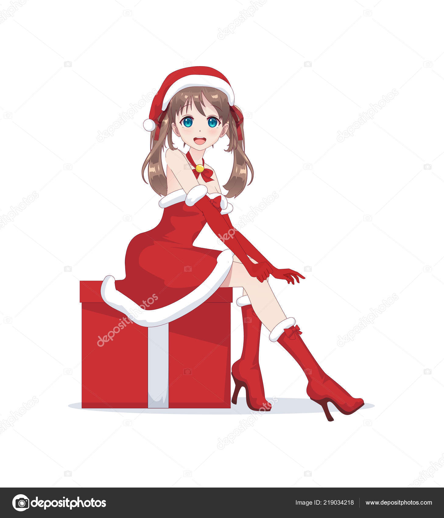 Anime Manga Fille Habillé En Costume De Père Noël Image