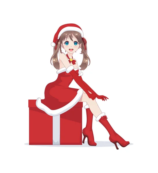 Anime-manga meisje verkleed in Santa Claus kostuum — Stockvector