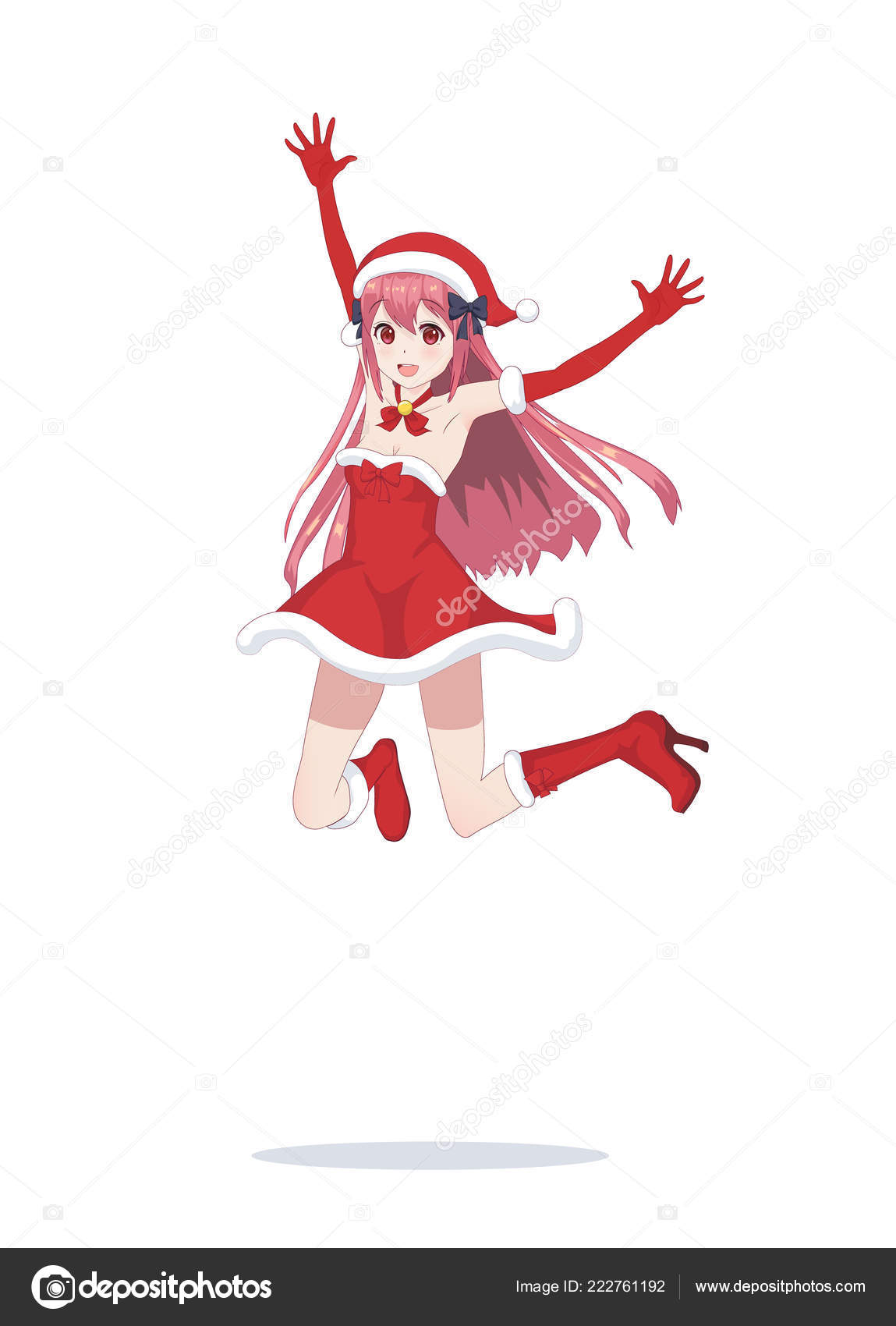 Fille De Manga Anime Joyeuse Comme Le Père Noël Dans Un Saut