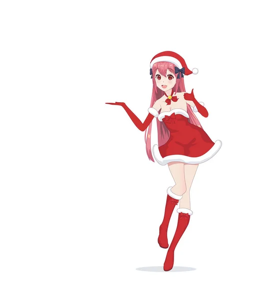 Anime manga lány öltözött Mikulás jelmez — Stock Vector