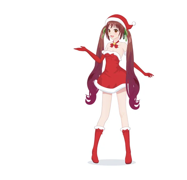 Anime mangá menina vestida com traje de Papai Noel — Vetor de Stock