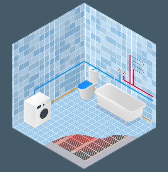 Salle de bain en isométrie approvisionnement en eau — Image vectorielle