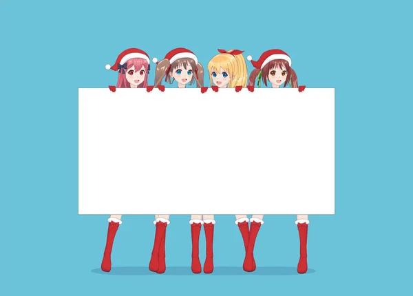 Some Anime manga girl holding white big signboard — Stock Vector