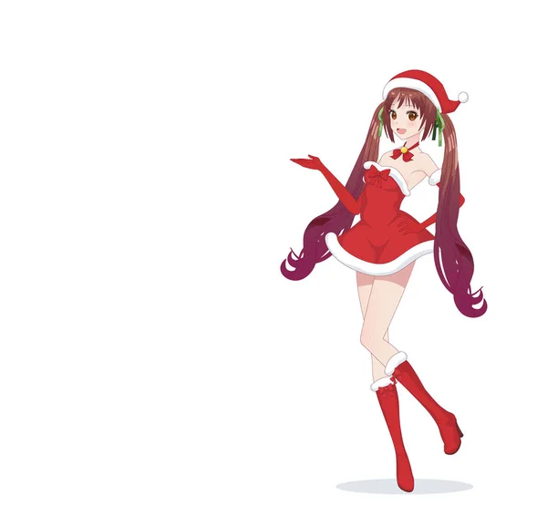 Anime manga flicka klädd i Santa Claus kostym — Stock vektor