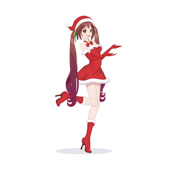 Anime ragazza manga vestita in costume di Babbo Natale — Vettoriale Stock