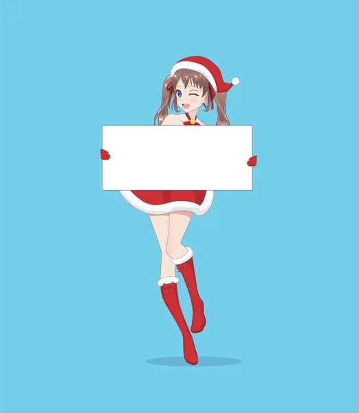 Japonesa asiática mujer holding blanco grande cartel tablero — Vector de stock