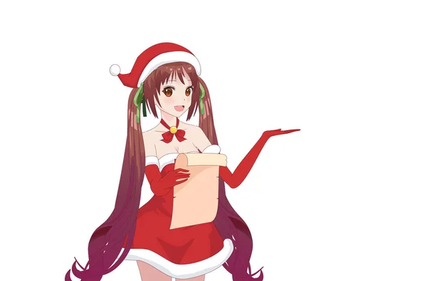 Anime-Manga-Mädchen im Weihnachtsmann-Kostüm — Stockvektor
