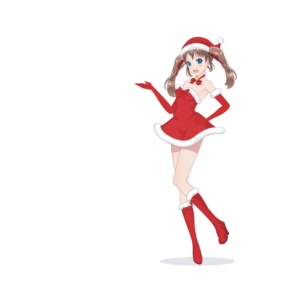 Anime-manga meisje verkleed in Santa Claus kostuum — Stockvector