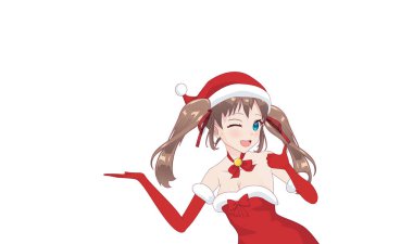 Anime manga kız Noel Baba kostüm giyinmiş