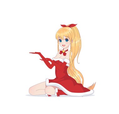 Anime manga kız Noel Baba kostüm giyinmiş