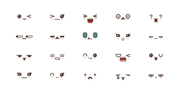 Émoticônes sourire Kawaii. Émoji japonais — Image vectorielle