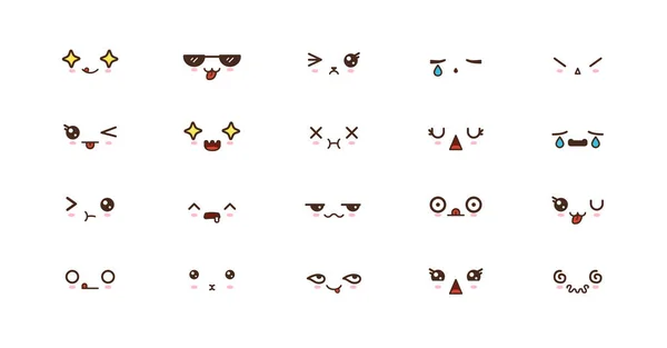 Kawaii sorride alle emoticon. Emoji giapponese — Vettoriale Stock