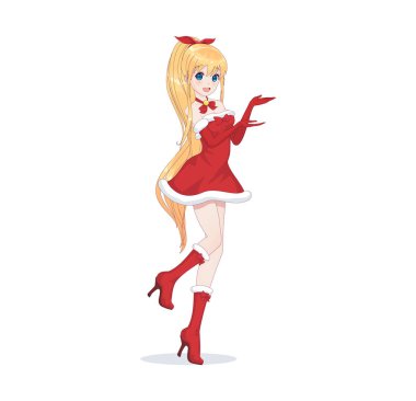 Anime manga kız Noel Baba kostüm giyinmiş