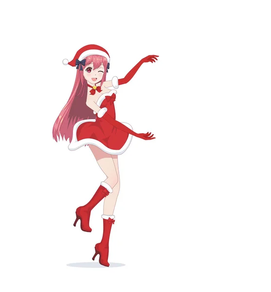 Anime manga fille habillé en costume de Père Noël — Image vectorielle