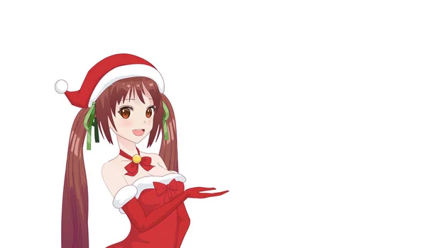 Anime-Manga-Mädchen im Weihnachtsmann-Kostüm — Stockvektor