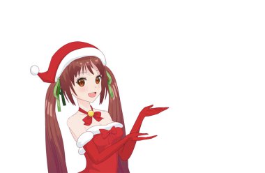 Anime manga kız Noel Baba kostüm giyinmiş