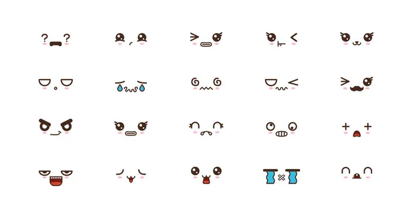 Kawaii sorrir emoticons. Emoji japonês — Vetor de Stock