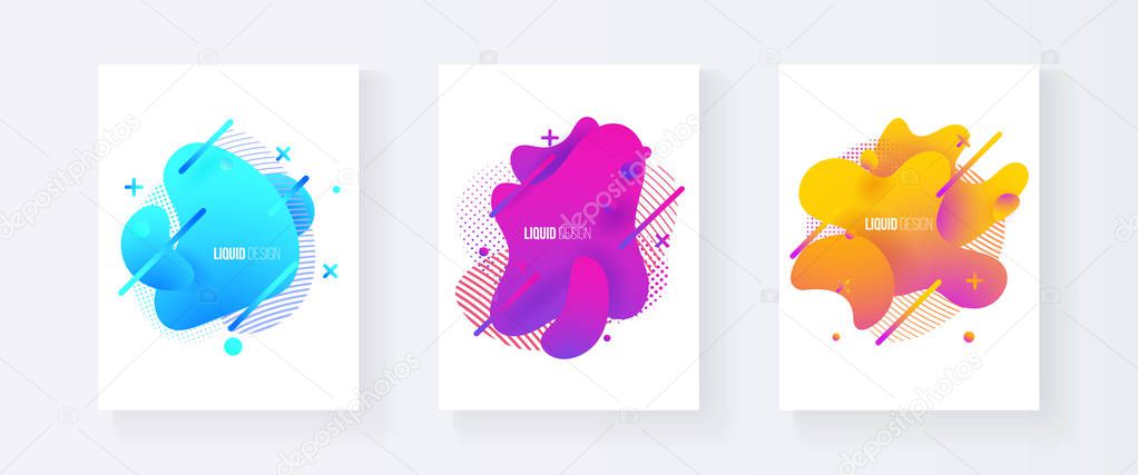 Abstract cover set of liquid shapes. Fluid vector design. Gradient flyer, banners with flowing liquid shapes. Modern design template.