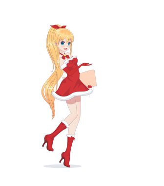 Anime manga kız Noel Baba kostüm giyinmiş