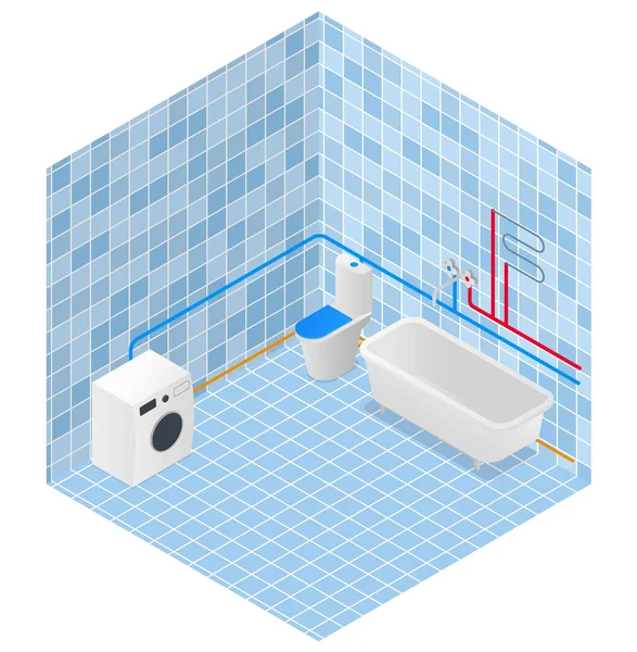 Badkamer in isometrie watervoorziening regeling Verwarming — Stockvector