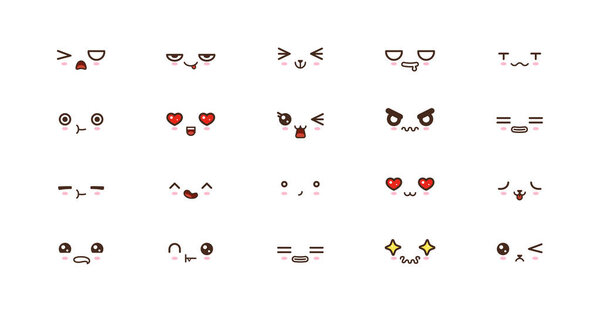 Kawaii smile emoticons. Japanese emoji