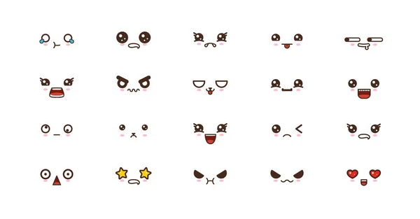 Emoticones de la sonrisa Kawaii. emoji japonés — Vector de stock